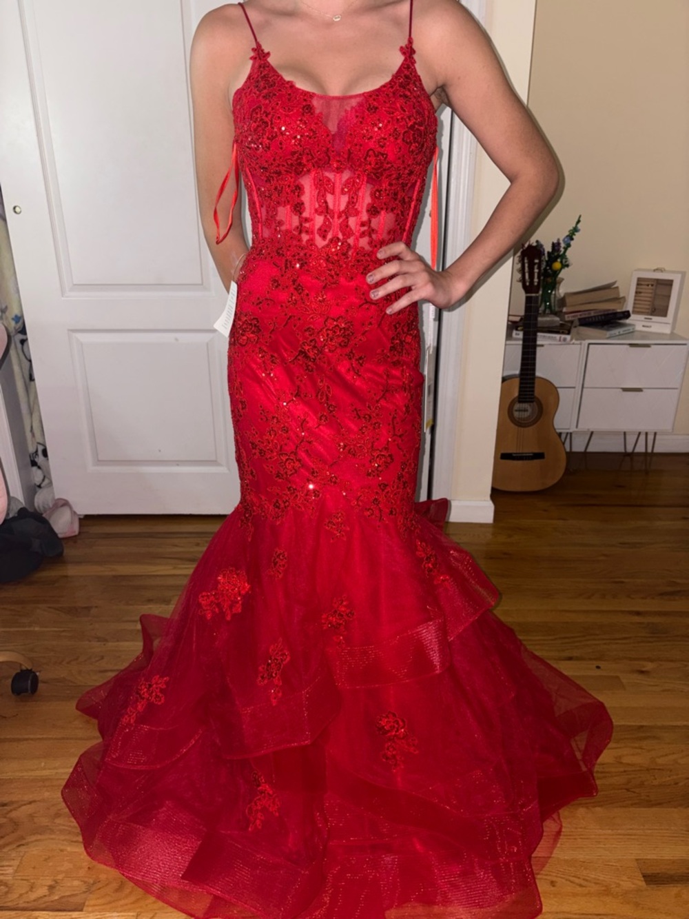 PromGirl Red Embellished Mermaid Prom Dress